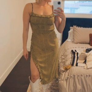 Adeirlina Chartreuse & Black Ruffle Detail Backless Midi Dress